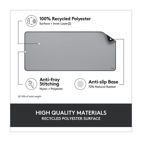 Logitech Desk Mat Alfombrilla para Escritorio | Antideslizante | Resistente a Salpicaduras | Gris