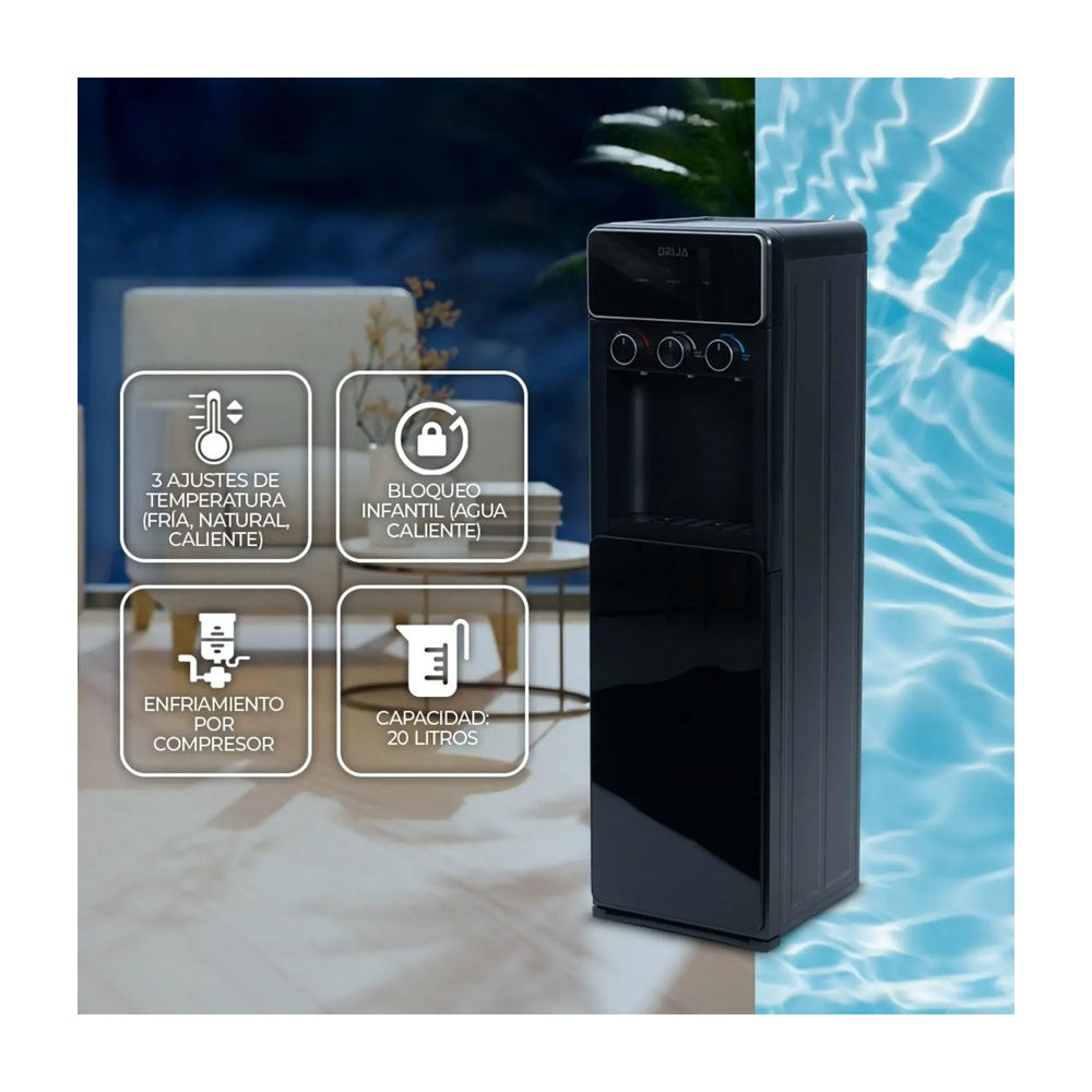 Drija Dispensador de Agua Fría/Caliente/Ambiente | Panel Táctil | Carga Inferior | Capacidad de 20L | Negro