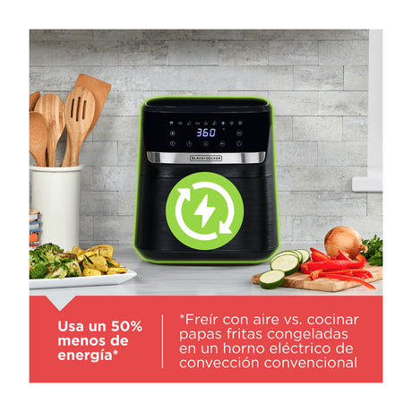 Black & Decker Freidora de Aire Digital | 5.5L | 9 Funciones | Control de Temperatura | Antiadherente | Negro