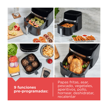 Black & Decker Freidora de Aire Digital | 5.5L | 9 Funciones | Control de Temperatura | Antiadherente | Negro