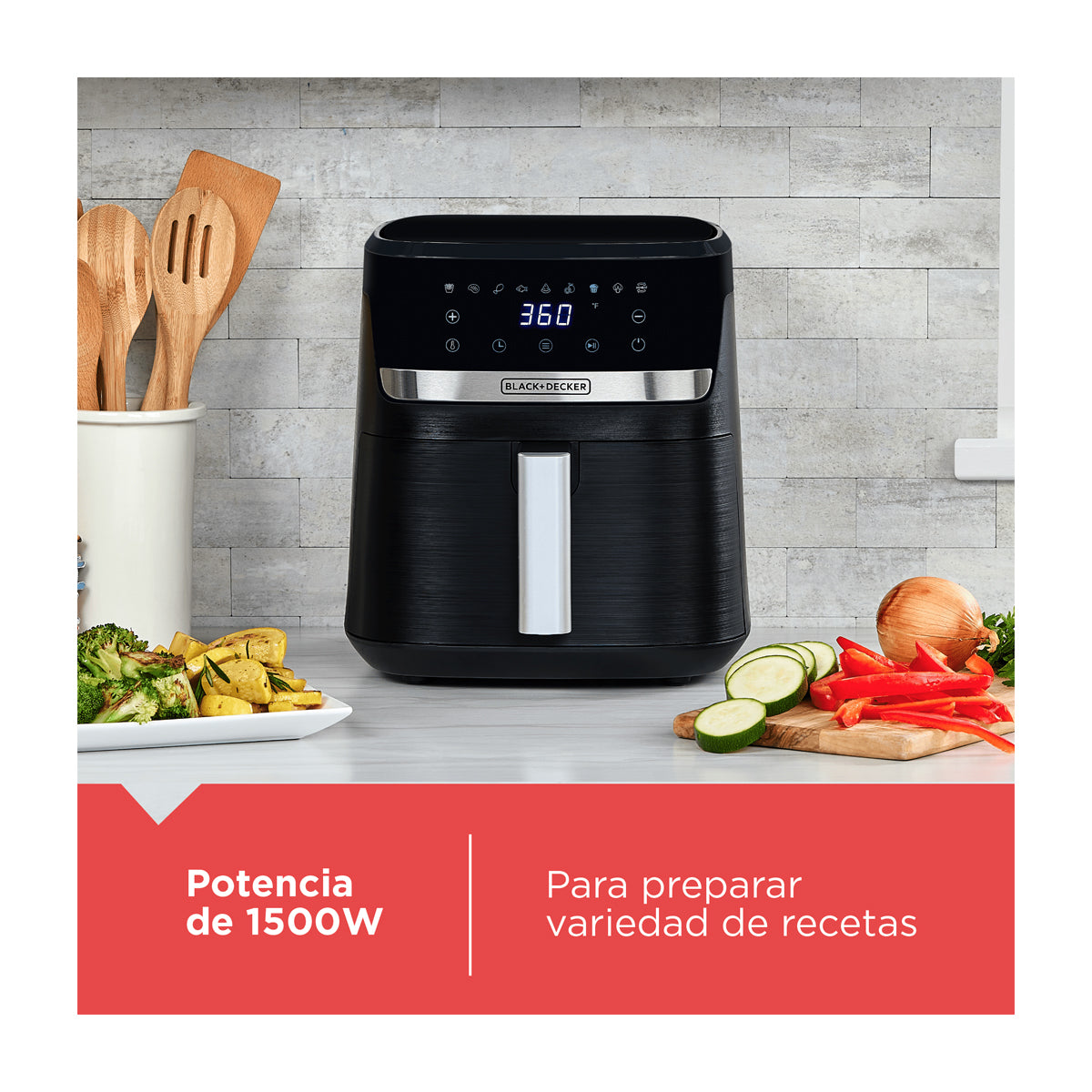 Black & Decker Freidora de Aire Digital | 5.5L | 9 Funciones | Control de Temperatura | Antiadherente | Negro