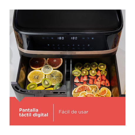 Black & Decker Purifry Freidora de Aire Digital | 9L | 9 Funciones | 2 Canastas | Antiadherente | Negro