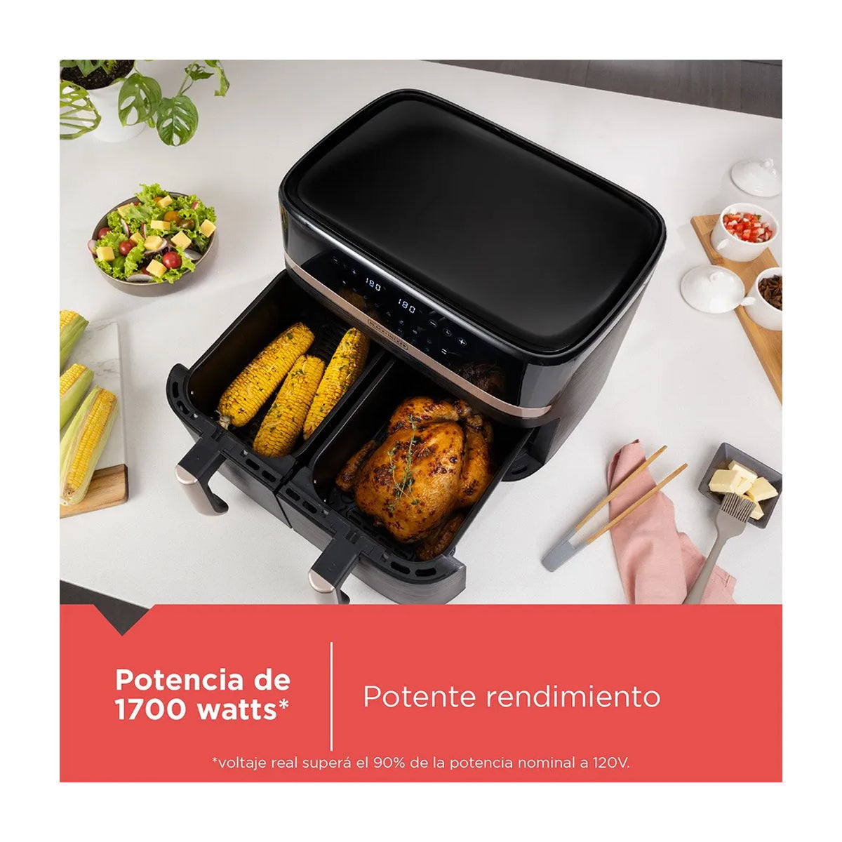 Black & Decker Purifry Freidora de Aire Digital | 9L | 9 Funciones | 2 Canastas | Antiadherente | Negro