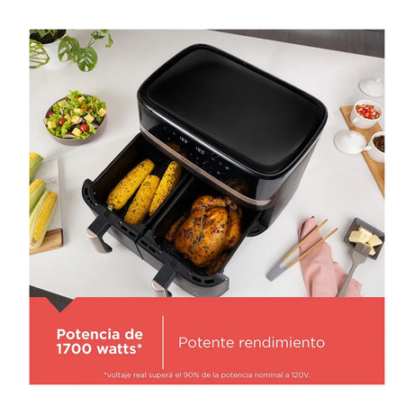 Black & Decker Purifry Freidora de Aire Digital | 9L | 9 Funciones | 2 Canastas | Antiadherente | Negro