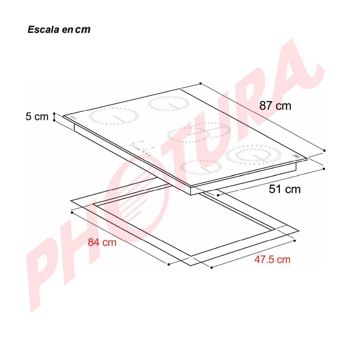 Drija Alemania 90 Eléctrico Estufa Empotrable Eléctrica de Vitrocerámica | 5 Quemadores | Control Táctil