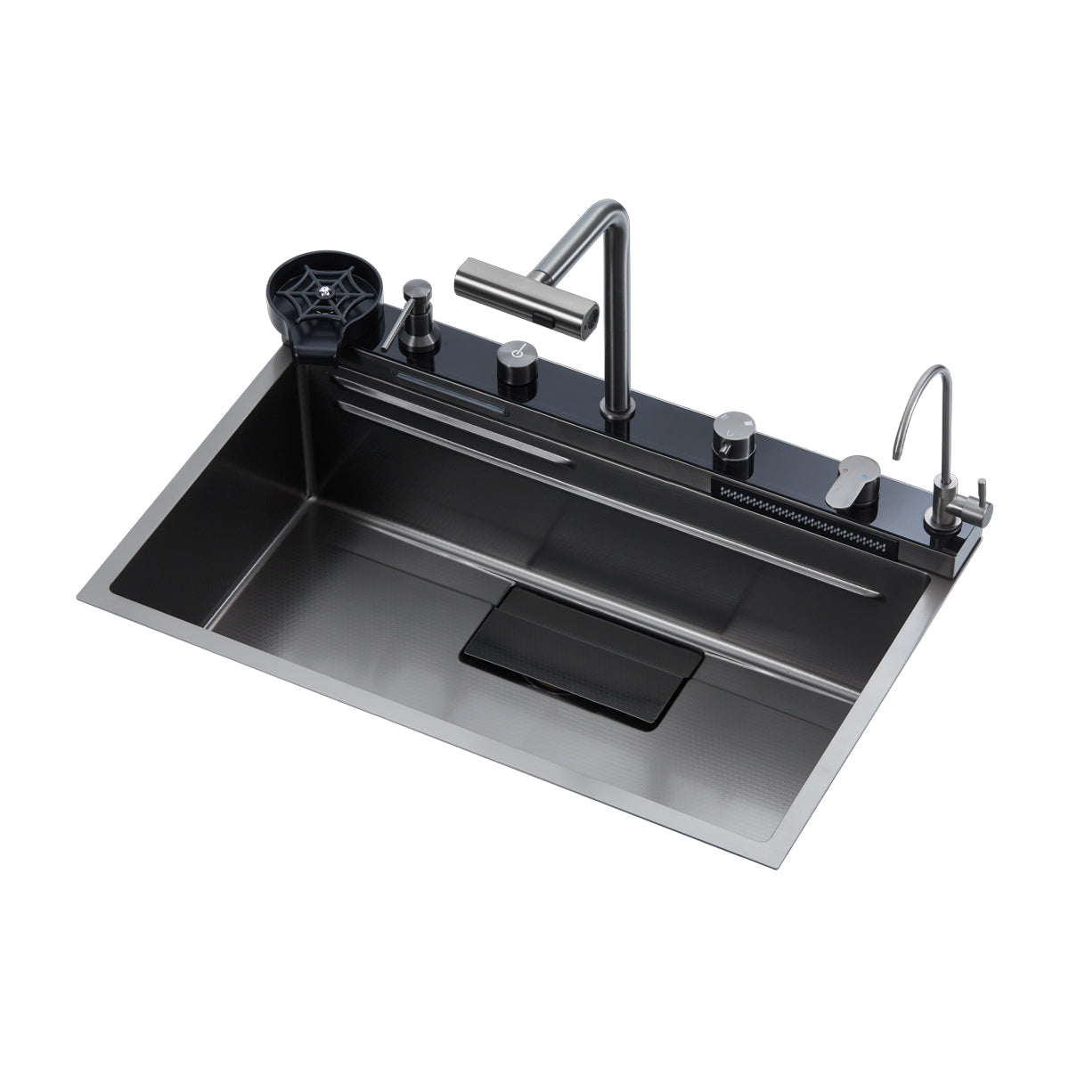 DRIJA Amalfi 84 Fregador Moderno de Acero Inoxidable | Sistema Anti Reboso | Enjuagador de Vasos | Dispensador de Jabón