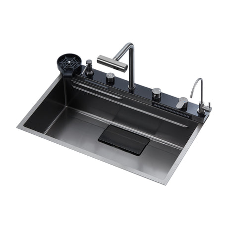 DRIJA Amalfi 84 Fregador Moderno de Acero Inoxidable | Sistema Anti Reboso | Enjuagador de Vasos | Dispensador de Jabón