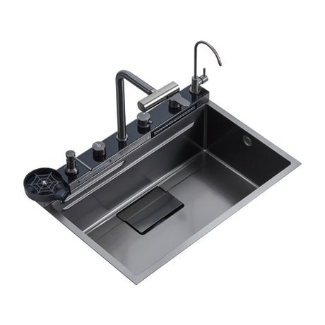 DRIJA Amalfi 84 Fregador Moderno de Acero Inoxidable | Sistema Anti Reboso | Enjuagador de Vasos | Dispensador de Jabón