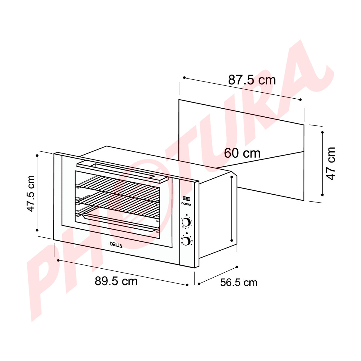 Drija América 90 Air Eléctrico Digital Horno Multifuncional Empotrable Eléctrico | Puerta de Triple Vidrio | 270°C