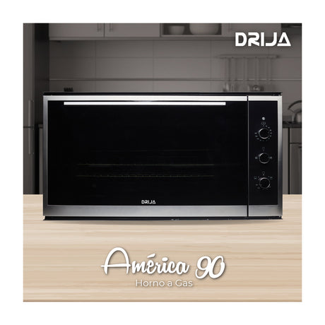 DRIJA América 90 Gas Horno Multifuncional Empotrable a Gas | Puerta de Triple Vidrio | 250°C