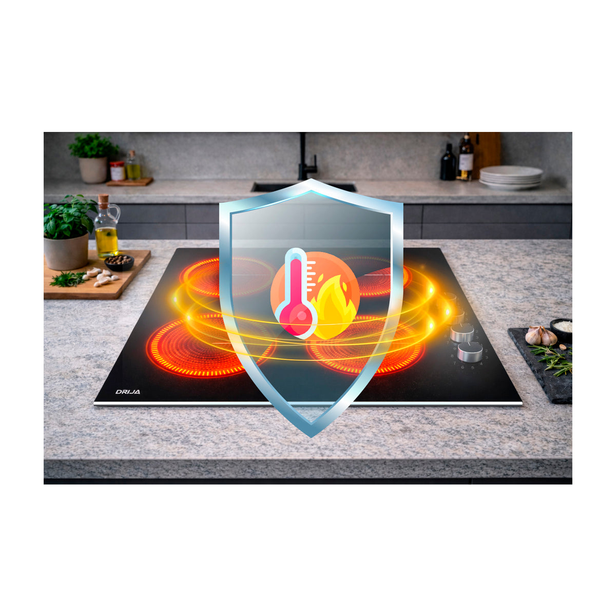 Drija Bari 60-A Estufa Empotrable Eléctrica de Vitrocerámica | 4 Quemadores | 9 Niveles de Temperatura