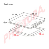 Drija Bari 60-A Estufa Empotrable Eléctrica de Vitrocerámica | 4 Quemadores | 9 Niveles de Temperatura