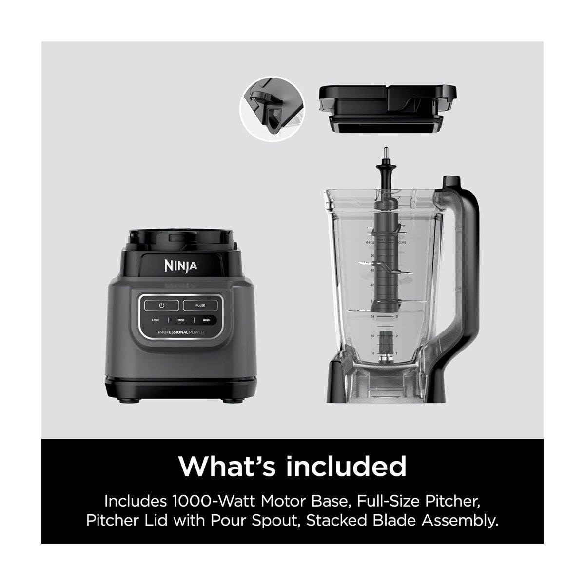 Ninja Classic Blender Licuadora de 4 Velocidades | Tecnología Total Crushing | Función de Pulso |  1.75 L | 1000W | Gris