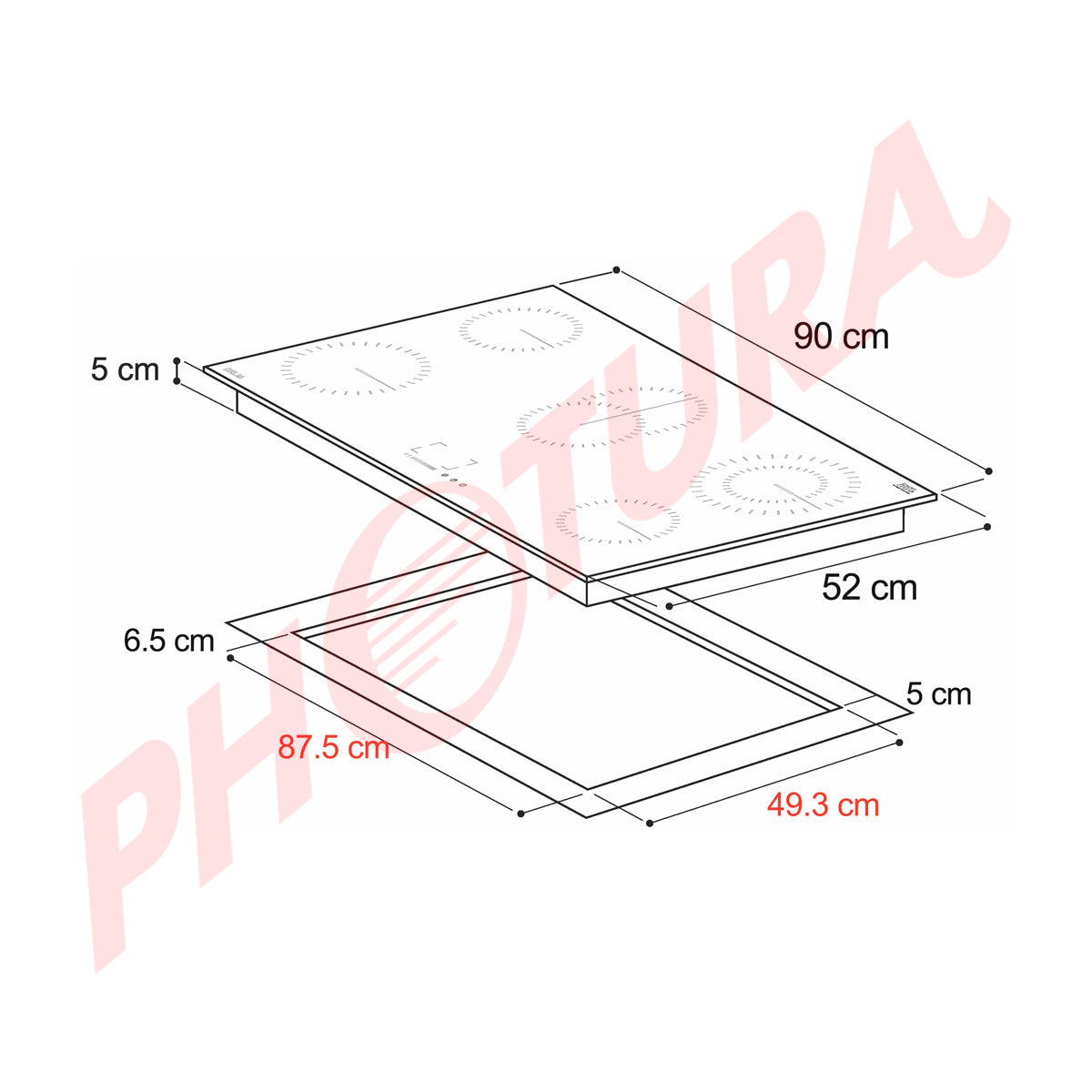Drija Berlin 90 Eléctrico Estufa Empotrable Eléctrica de Vitrocerámica | 5 Quemadores | Control Táctil