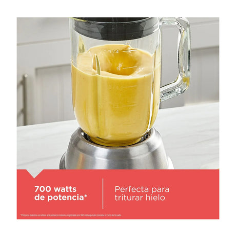 Black & Decker Ice Crush Licuadora de 8 Velocidades | Función de Pulso | Base Metálica | Jarra de Vidrio | 1.25L | 700W | Plateado