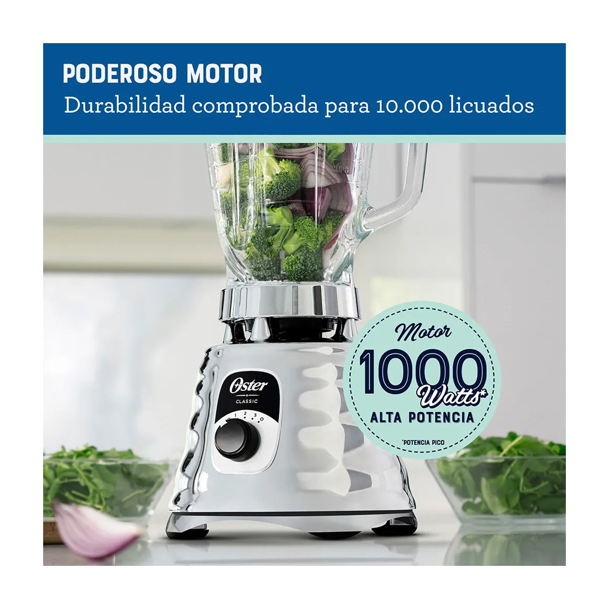 Oster BLST4655 Licuadora de 3 Velocidades | All-Metal Drive | 1.25L | 1000W | Cromado
