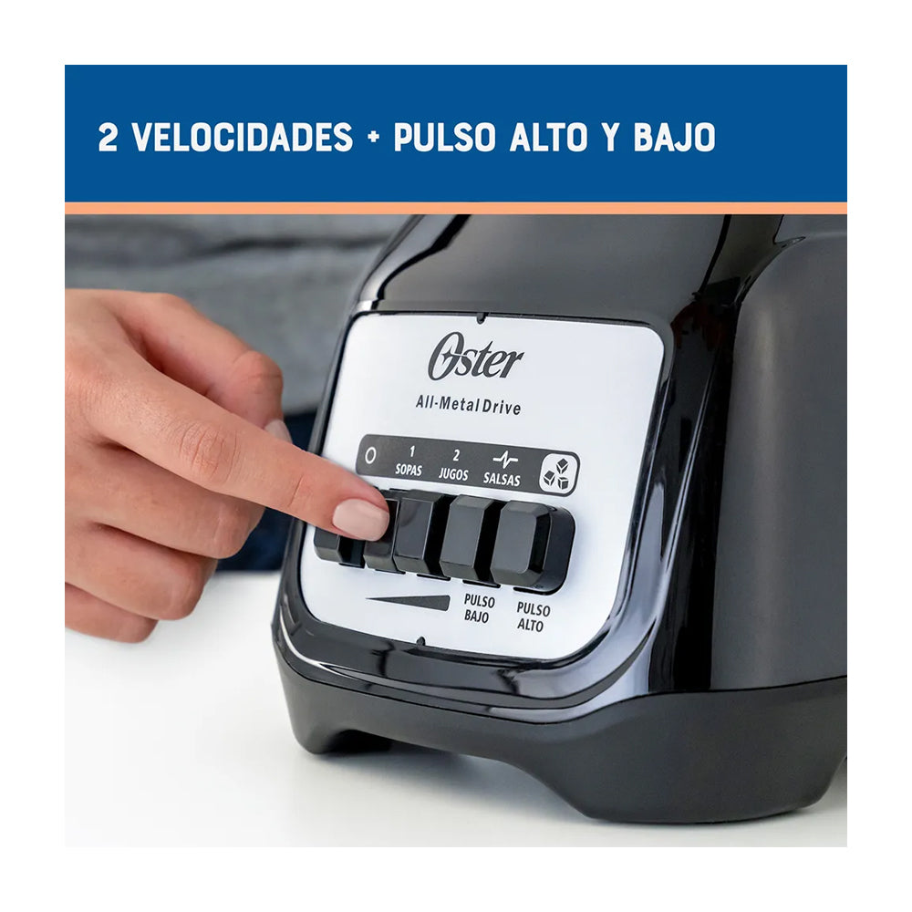 Oster BLSTKAGBPB Licuadora de 2 Velocidades | Boroclass | All-Metal Drive | Función de Pulso | 1.5L | 800W | Negro