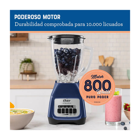 Oster BLSTKAGLPB Licuadora de 2 Velocidades | Boroclass | All-Metal Drive | Función de Pulso | 1.5L | 800W | Azul