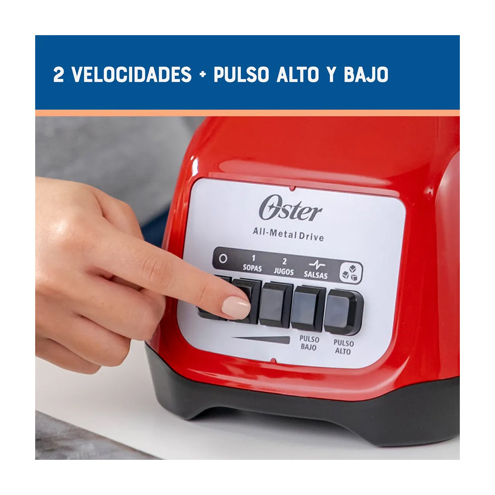Oster BLSTKAGRPB Licuadora de 2 Velocidades | Boroclass | All-Metal Drive | Función de Pulso | 1.5L | 800W | Rojo