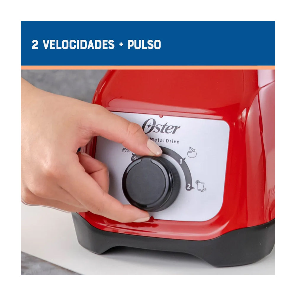 Oster BLSTKAGRRD Licuadora de 2 Velocidades | Boroclass | All-Metal-Drive | 1.5L | 800W | Rojo