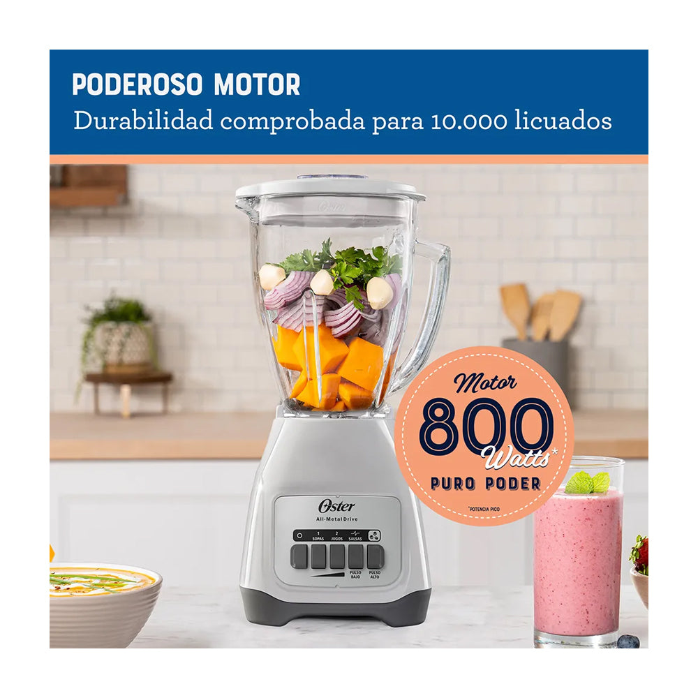 Oster BLSTKAGWPB Licuadora de 2 Velocidades | Boroclass | All-Metal Drive | Función de Pulso | 1.5L | 800W | Blanco