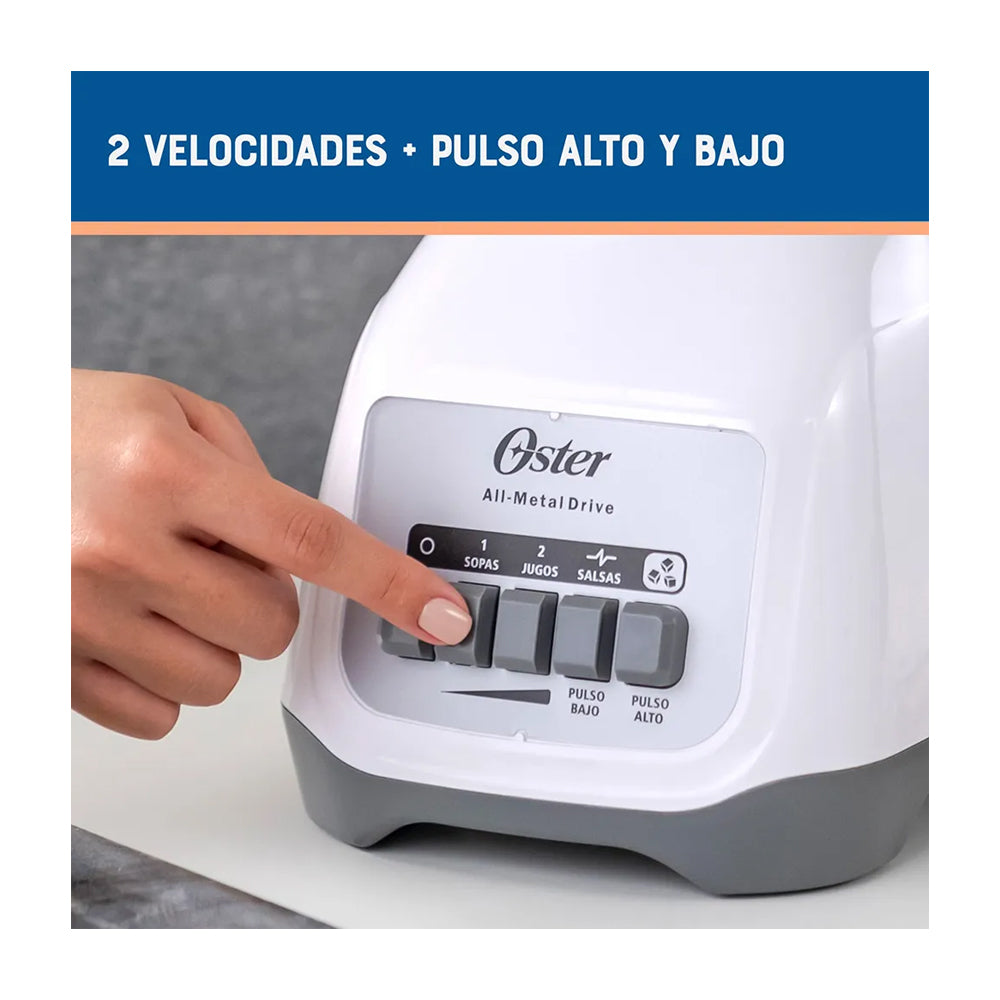 Oster BLSTKAGWPB Licuadora de 2 Velocidades | Boroclass | All-Metal Drive | Función de Pulso | 1.5L | 800W | Blanco