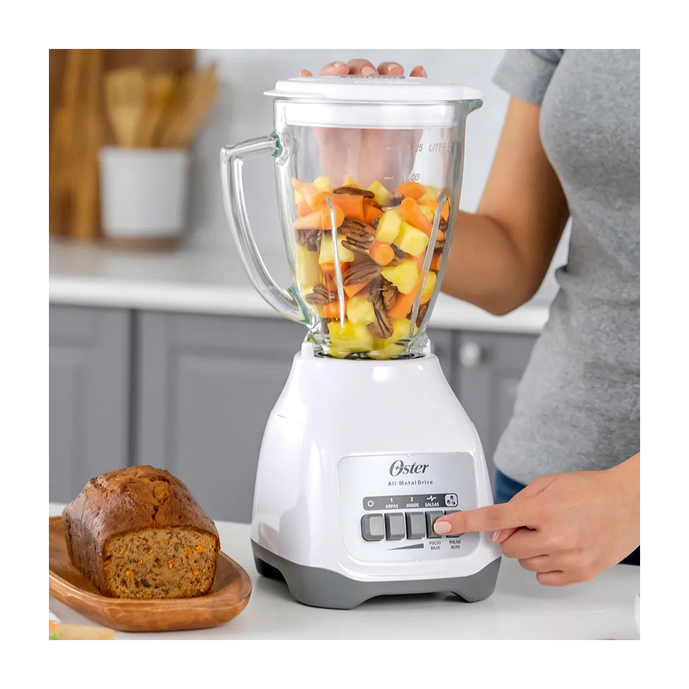 Oster BLSTKAGWPB Licuadora de 2 Velocidades | Boroclass | All-Metal Drive | Función de Pulso | 1.5L | 800W | Blanco