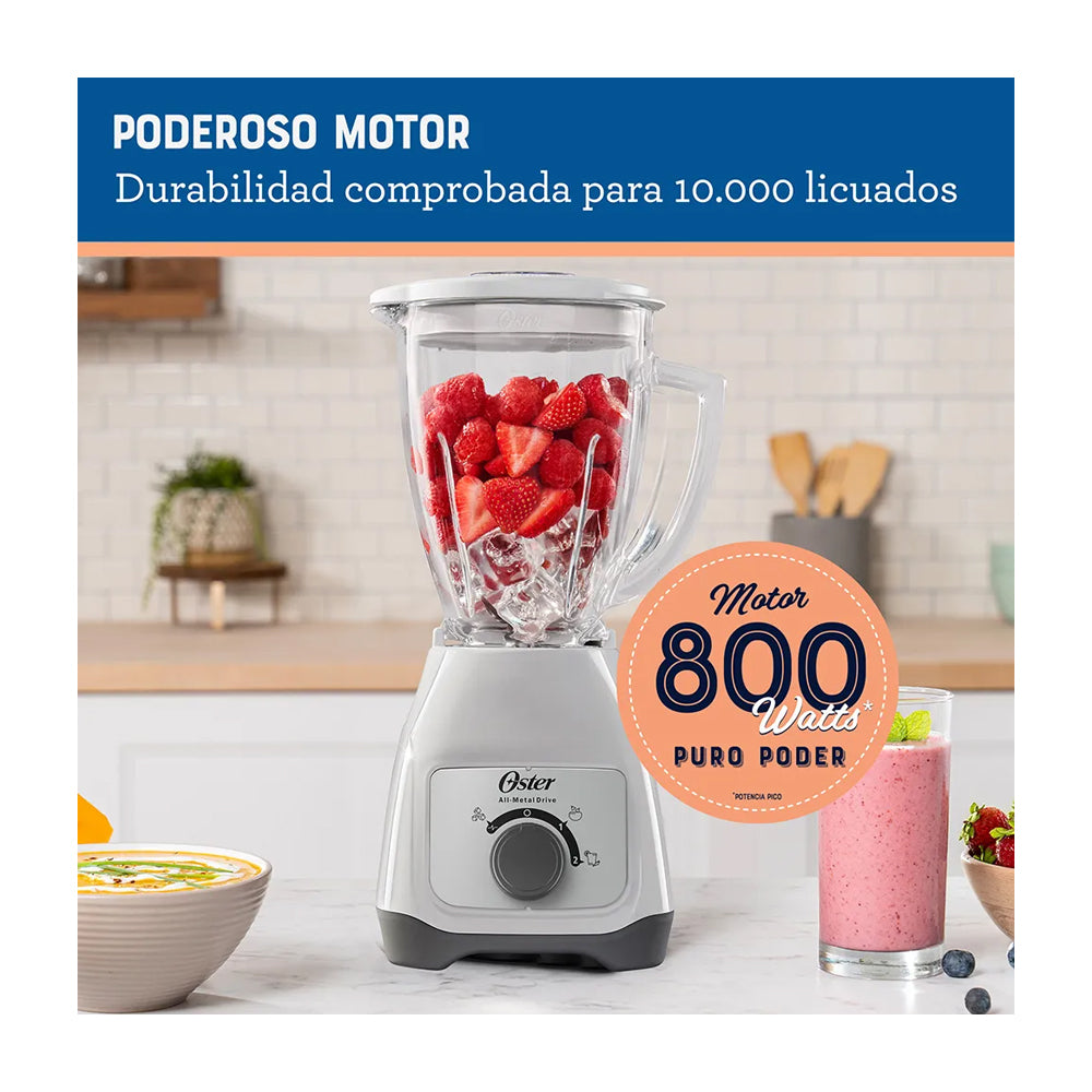 Oster BLSTKAGWRD Licuadora de 2 Velocidades | Boroclass | All-Metal Drive | Función de Pulso | 1.5L | 800W | Blanco