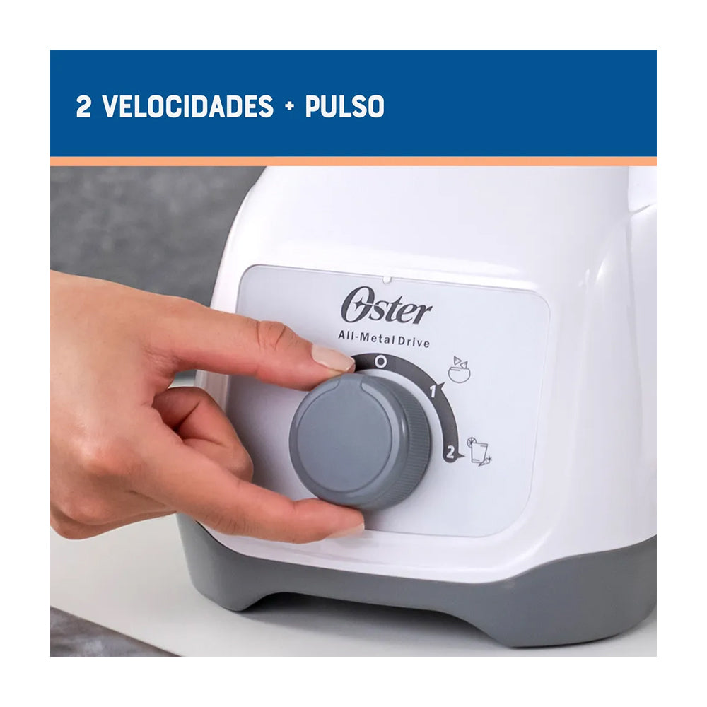 Oster BLSTKAGWRD Licuadora de 2 Velocidades | Boroclass | All-Metal Drive | Función de Pulso | 1.5L | 800W | Blanco