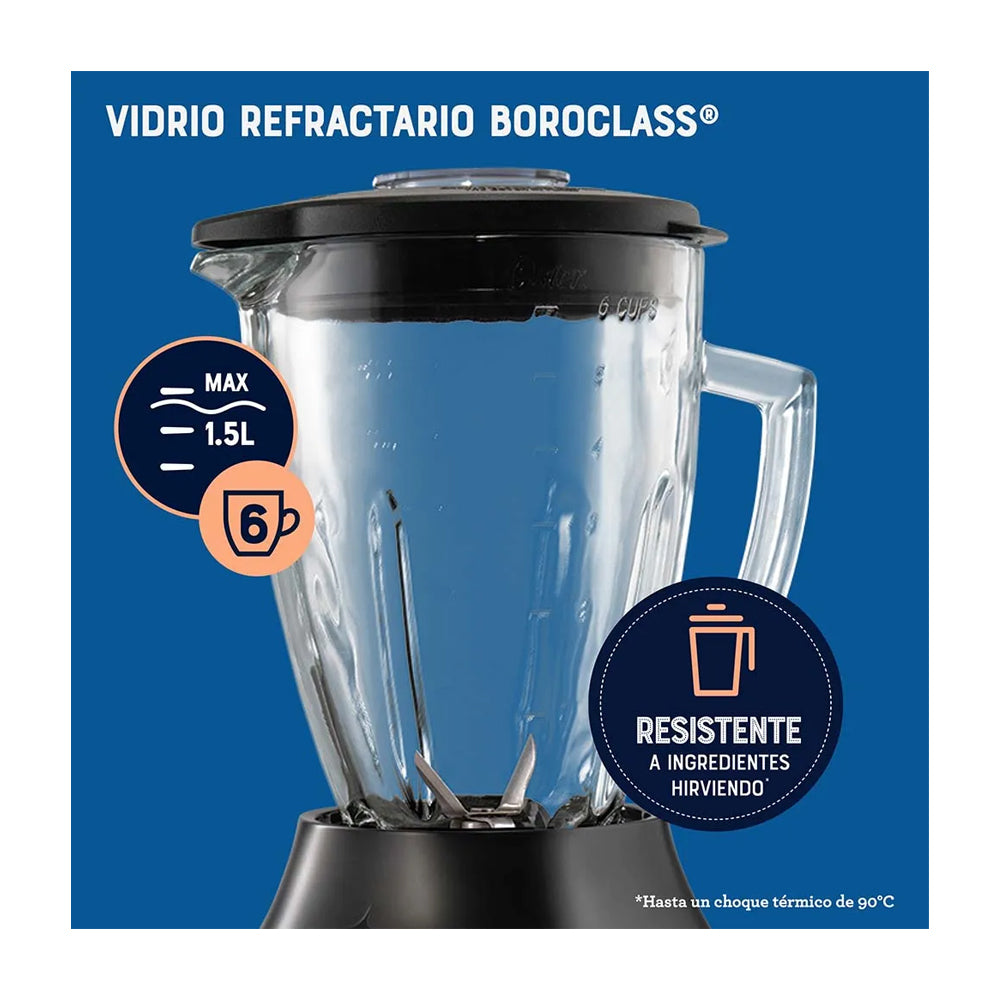 Oster BLSTPEGBPB Licuadora de 6 Velocidades | Boroclass | All-Metal Drive | Función de Pulso | 1.5L | 800W | Negro