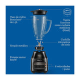 Oster BLSTPEGBPB Licuadora de 6 Velocidades | Boroclass | All-Metal Drive | Función de Pulso | 1.5L | 800W | Negro