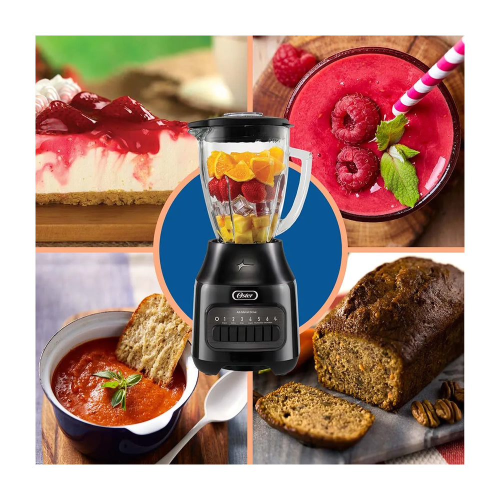 Oster BLSTPEGBPB Licuadora de 6 Velocidades | Boroclass | All-Metal Drive | Función de Pulso | 1.5L | 800W | Negro