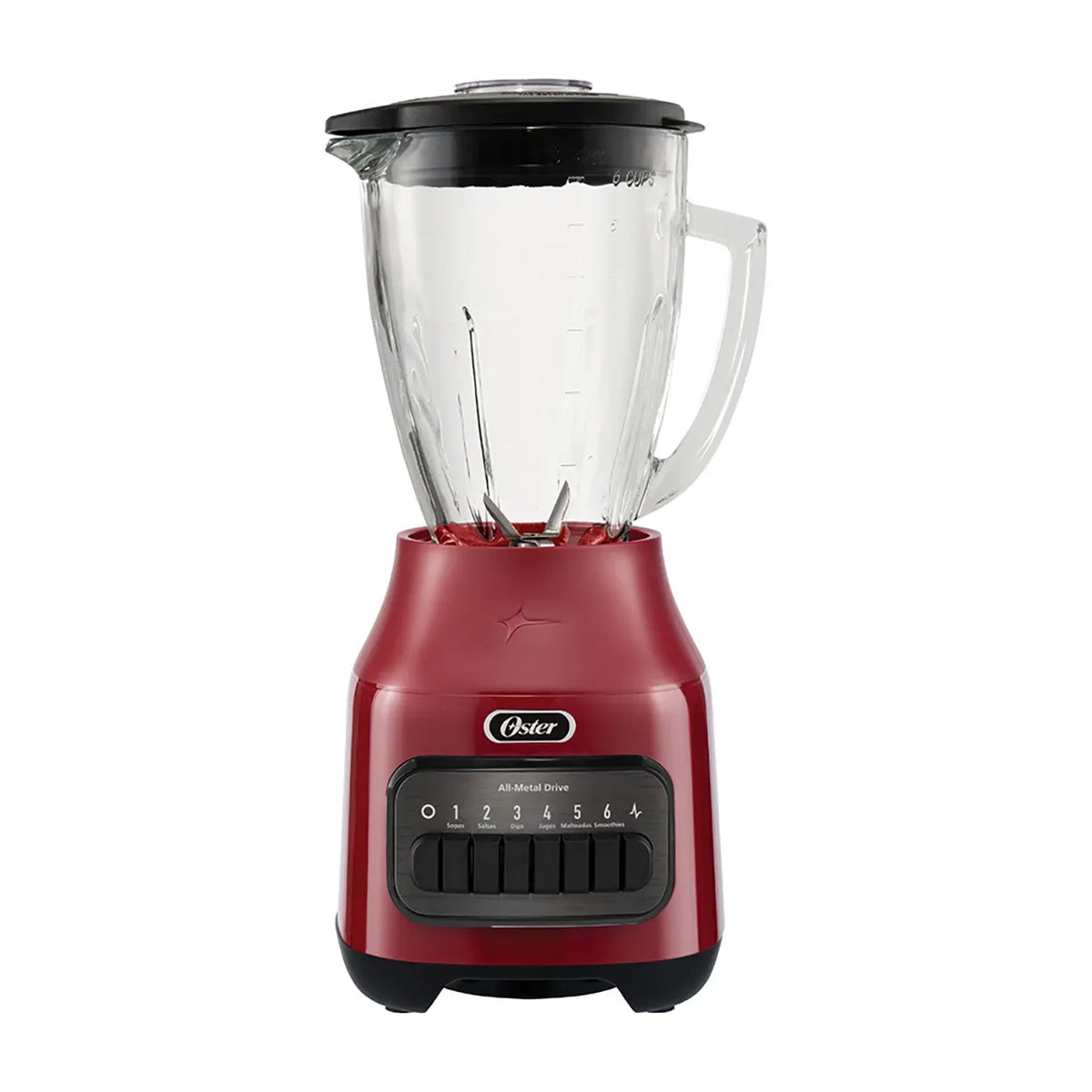 Oster BLSTPEGRPB Licuadora de 6 Velocidades | Boroclass | All-Metal Drive | Función de Pulso | 1.5L | 800W | Rojo
