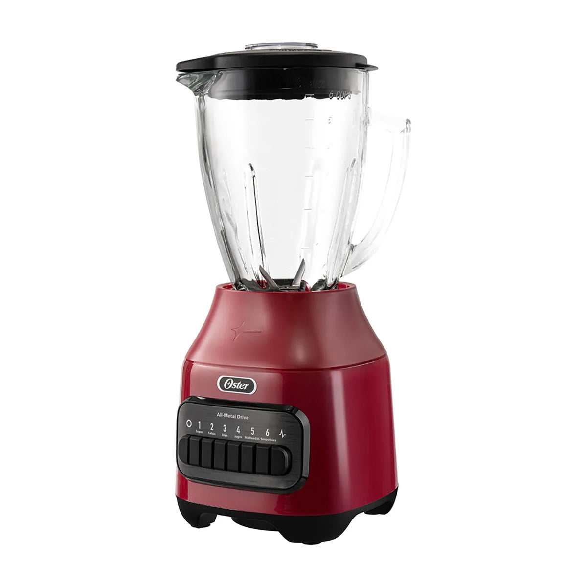 Oster BLSTPEGRPB Licuadora de 6 Velocidades | Boroclass | All-Metal Drive | Función de Pulso | 1.5L | 800W | Rojo