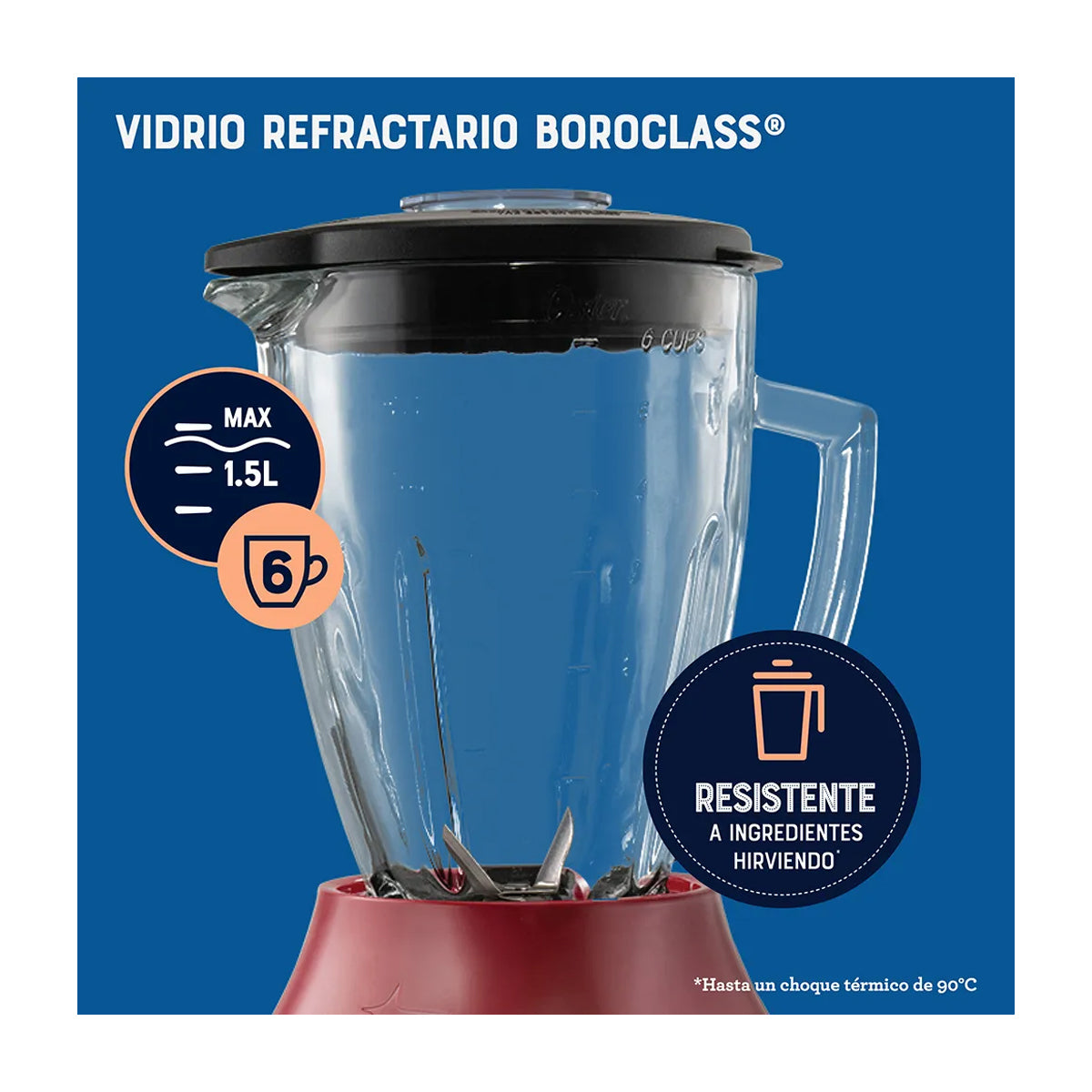 Oster BLSTPEGRPB Licuadora de 6 Velocidades | Boroclass | All-Metal Drive | Función de Pulso | 1.5L | 800W | Rojo