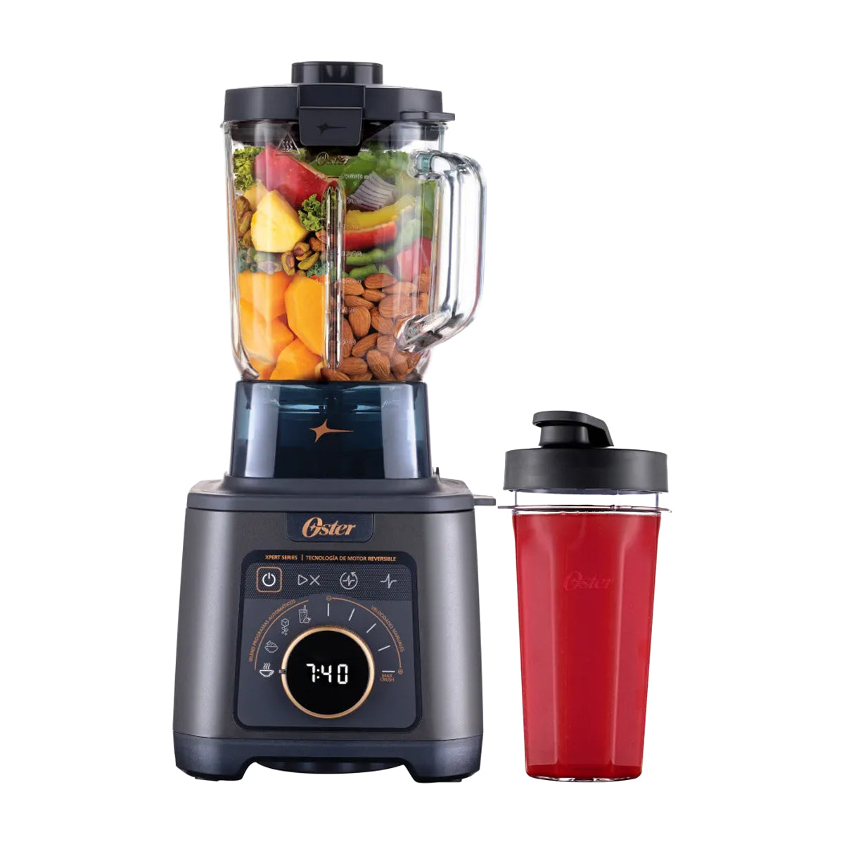 Oster BLSTXTXG013 Xpert Series Licuadora Profesional de 5 Velocidades | Boroclass | Tecnología Reversible | Función de Calentamiento para Sopas y Salsas | 2.5L | 2200W | Negro