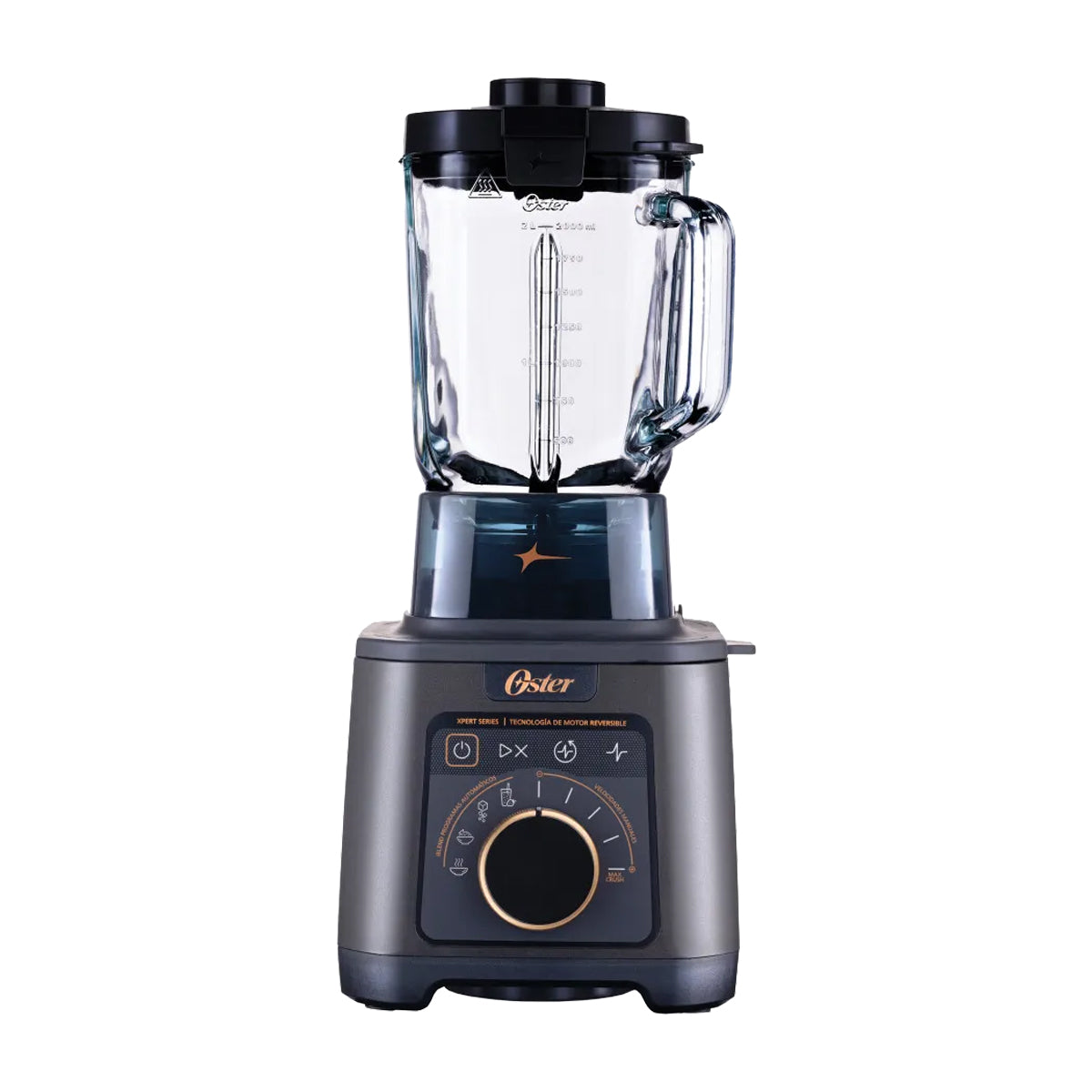 Oster BLSTXTXG013 Xpert Series Licuadora Profesional de 5 Velocidades | Boroclass | Tecnología Reversible | Función de Calentamiento para Sopas y Salsas | 2.5L | 2200W | Negro