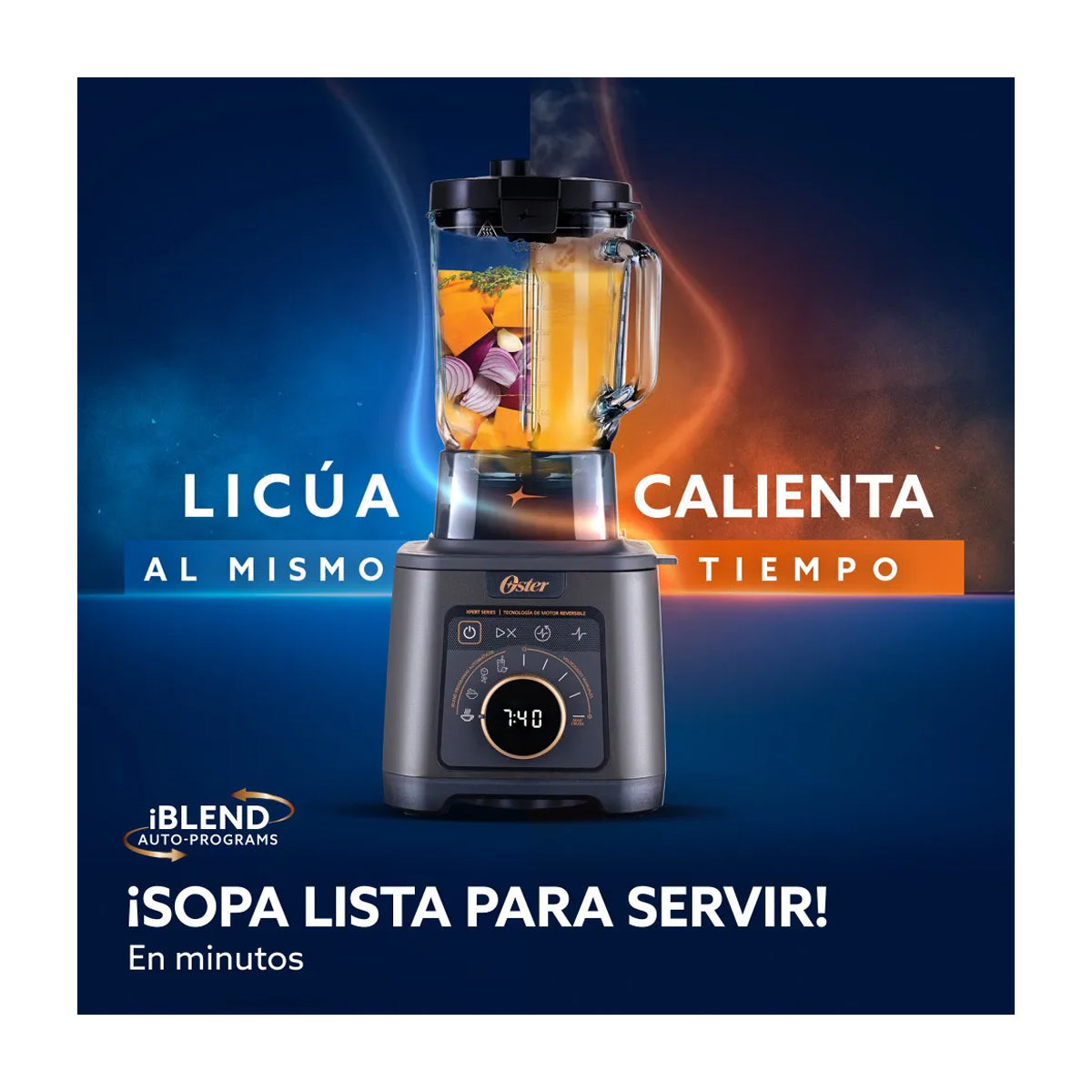 Oster BLSTXTXG013 Xpert Series Licuadora Profesional de 5 Velocidades | Boroclass | Tecnología Reversible | Función de Calentamiento para Sopas y Salsas | 2.5L | 2200W | Negro