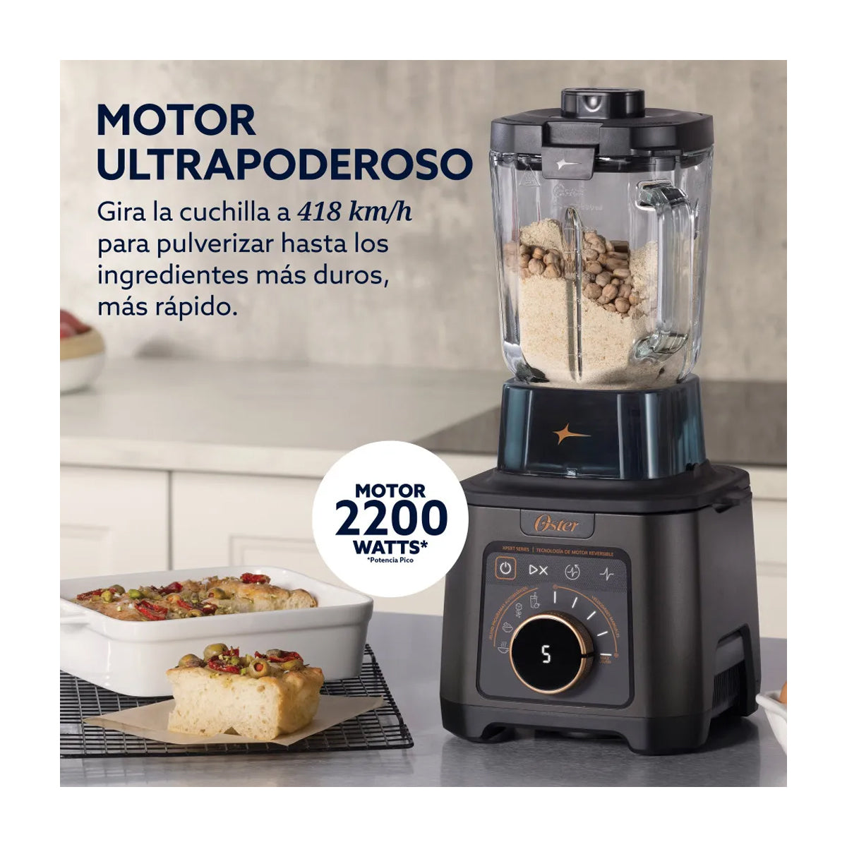 Oster BLSTXTXG013 Xpert Series Licuadora Profesional de 5 Velocidades | Boroclass | Tecnología Reversible | Función de Calentamiento para Sopas y Salsas | 2.5L | 2200W | Negro
