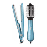 BaBylissPRO Combo de Plancha Alisadora para el Cabello & Cepillo Secador | Nano Titanium | 1.25" & 2.5" | Azul