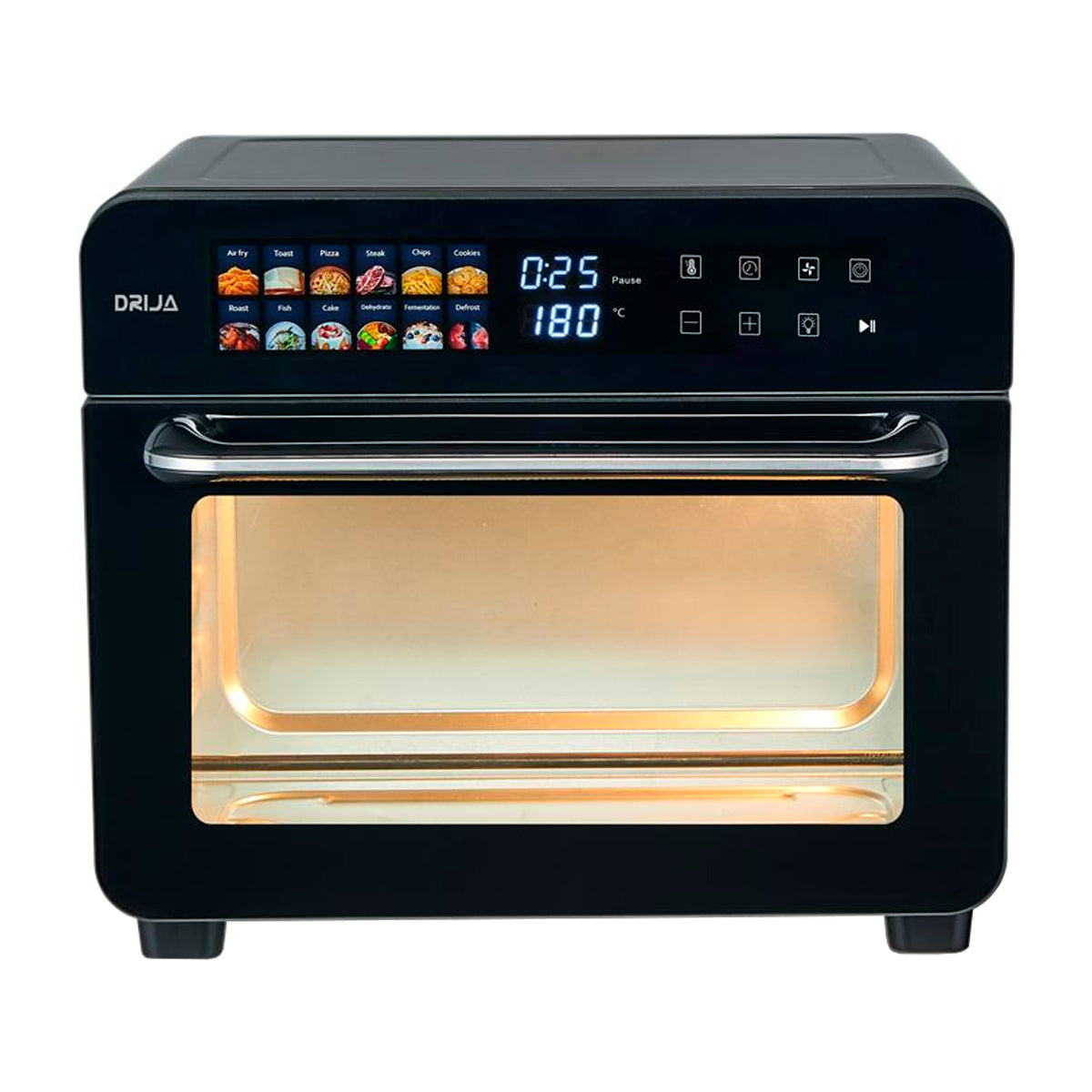 Drija Bruschetta 25L-B Horno Eléctrico con Freidora de Aire 12-en-1 de 25L | Cocción 360° | Puerta de Vidrio | 1440W | Negro