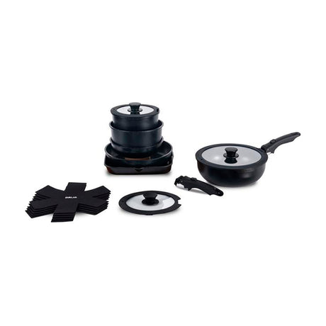 DRIJA Bucatini 19-B Juego de Ollas y Sartenes | Asas Desmotables | Antiadherente | Calor uniforme | Negro