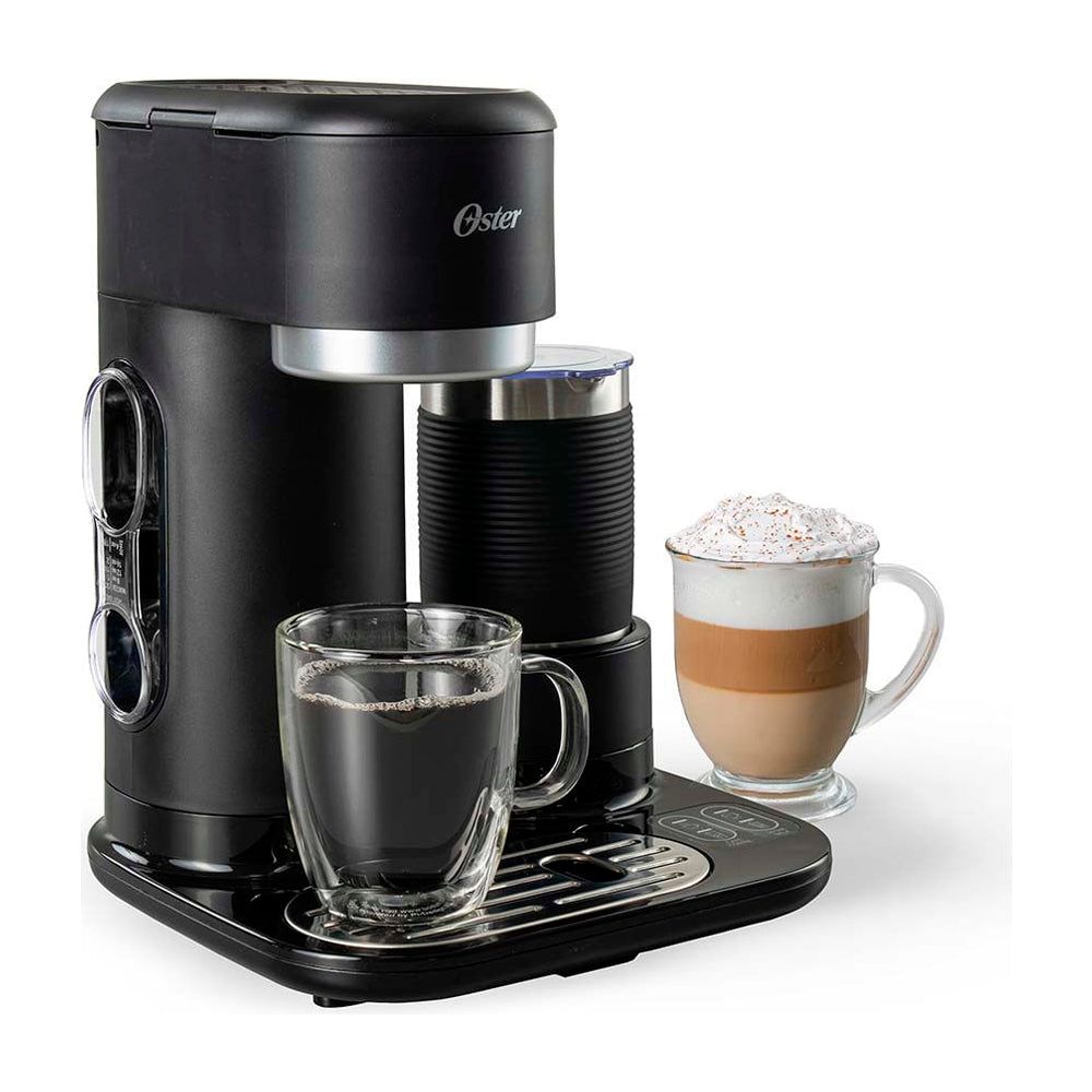 Oster Cafetera Latte 4-en-1 de 22oz | Espumador Integrado | Sistema de Medición | Sistema Profesional | Negro