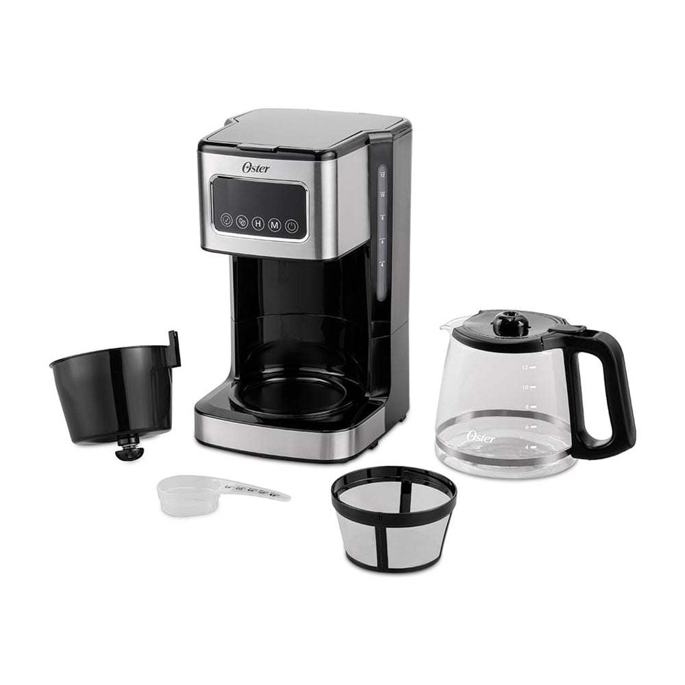 Oster BVSTDC4403 Cafetera de 12 Tazas | Filtro Reutilizable | Apagado Automático | Negro Plateado