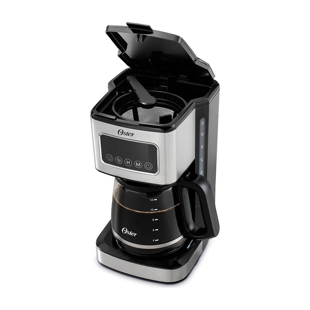 Oster BVSTDC4403 Cafetera de 12 Tazas | Filtro Reutilizable | Apagado Automático | Negro Plateado