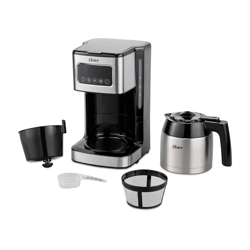 Oster BVSTDCSC4404 Cafetera de 8 Tazas | Filtro Reutilizable | Jarra Térmica | Negro Plateado