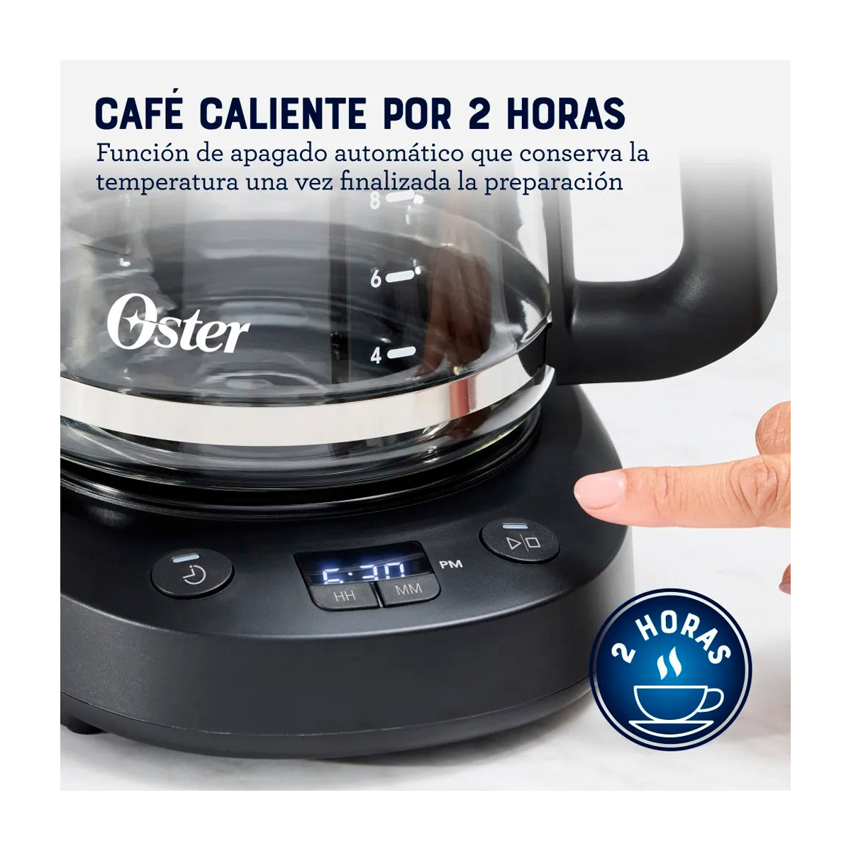 Oster BVSTDCP121B Cafetera de 12 Tazas | Programable | Pantalla LED | Filtro Lavable Permanente | Canasta Removible | Negro