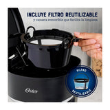 Oster BVSTDCP121B Cafetera de 12 Tazas | Programable | Pantalla LED | Filtro Lavable Permanente | Canasta Removible | Negro