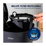 Oster BVSTDCS121B Cafetera de 12 Tazas | Filtro Permanente Lavable | Interruptor Iluminado | Pausa y Servir | Negro