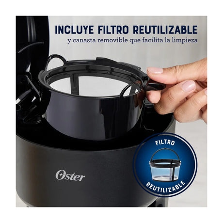 Oster BVSTDCS51B Cafetera de 5 Tazas | Filtro Permanente Lavable | Pausa y Servir | Negro